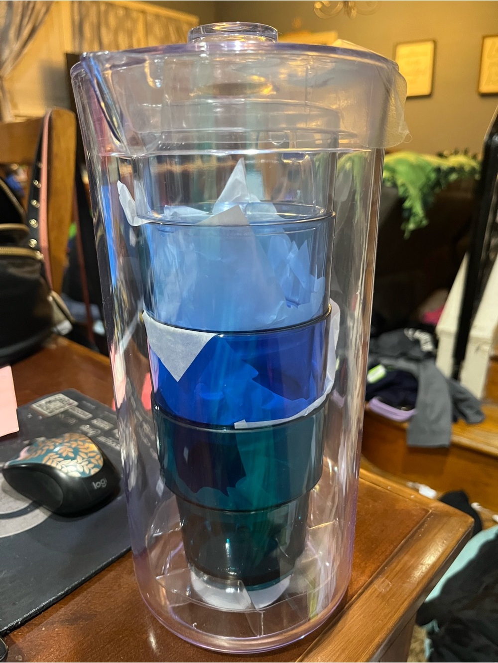 Clear Double-Wall Pitcher with Blue Tumbler Set
